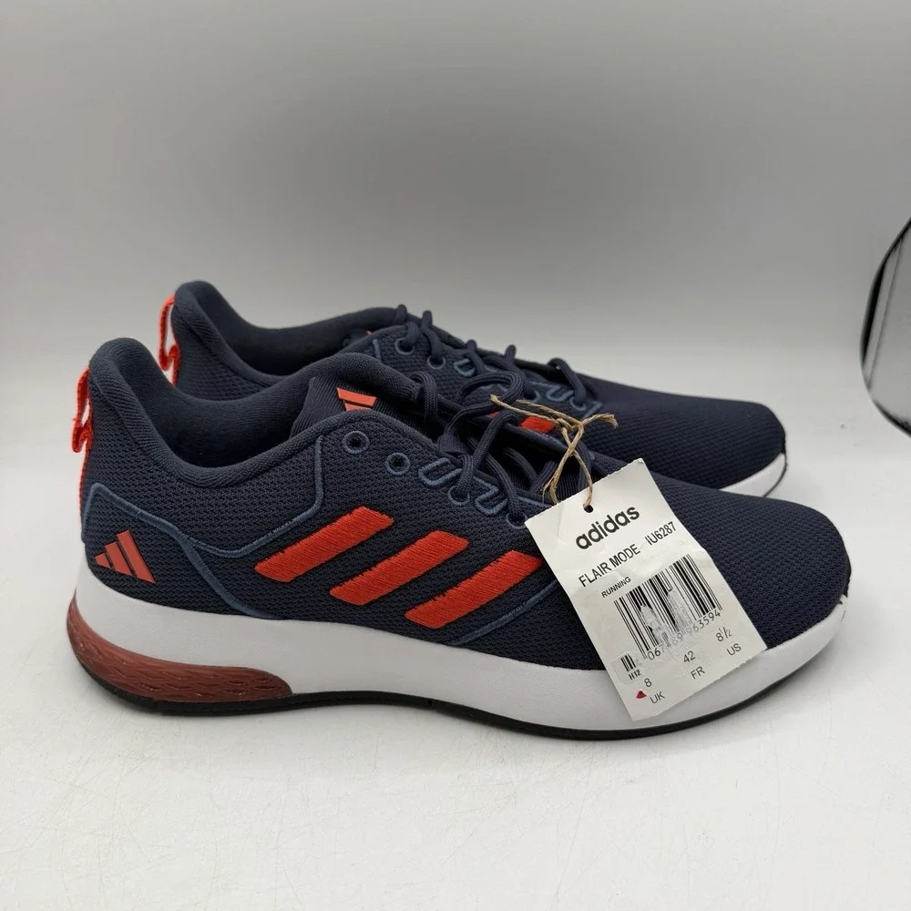 Adidas Flair Mode Running Shoes Mens Sz 8.5 Navy Blue/Orange Sneakers IU6287